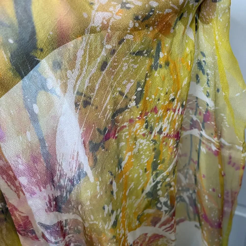 Nan Mahone Scarf Silk Artist Signed Art to Wear 66 Abstract Splatter Sheer